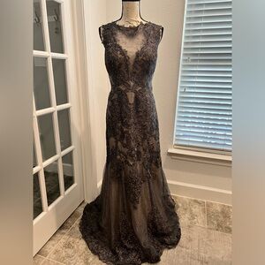 Source Unknown Black Lace Beaded Wedding Gown